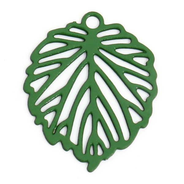Estampes, pendentifs feuille 15mm métal coloris VERT