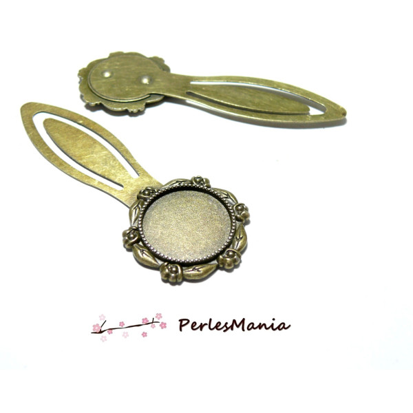 Supports de  MARQUE PAGE ARTY FLEUR 20mm, laiton finition Bronze pour cabochon, DIY