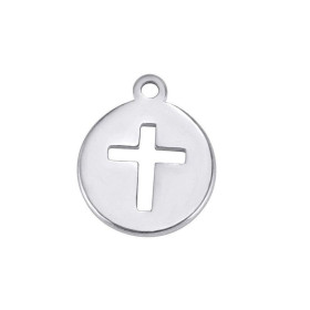 Pendentifs, Médaillon avec Croix 11mm en acier Inoxydable 304 finition Argenté