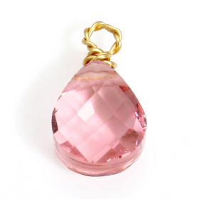 Pendentif Goutte en verre facetté ROSE Pale 11mm en acier Inoxydable 304 finition Doré