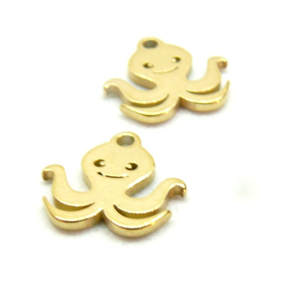 Pendentifs Pieuvre 10mm en acier Inoxydable 304 finition Doré