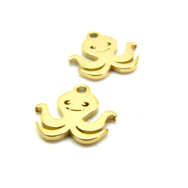 Pendentifs Pieuvre 10mm en acier Inoxydable 304 finition Doré