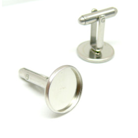 Supports Boutons de manchettes à personnaliser, Cufflinks 14mm – Acier Inoxydable Argenté