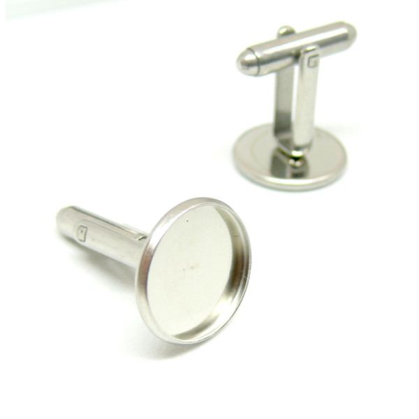 Supports Boutons de manchettes à personnaliser, Cufflinks 14mm – Acier Inoxydable Argenté