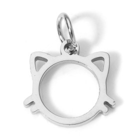 Pendentifs avec anneau Chat 13mm en Acier Inoxydable 304 finition Argenté