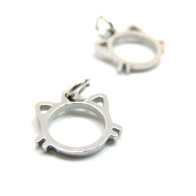 Pendentifs avec anneau Chat 13mm en Acier Inoxydable 304 finition Argenté