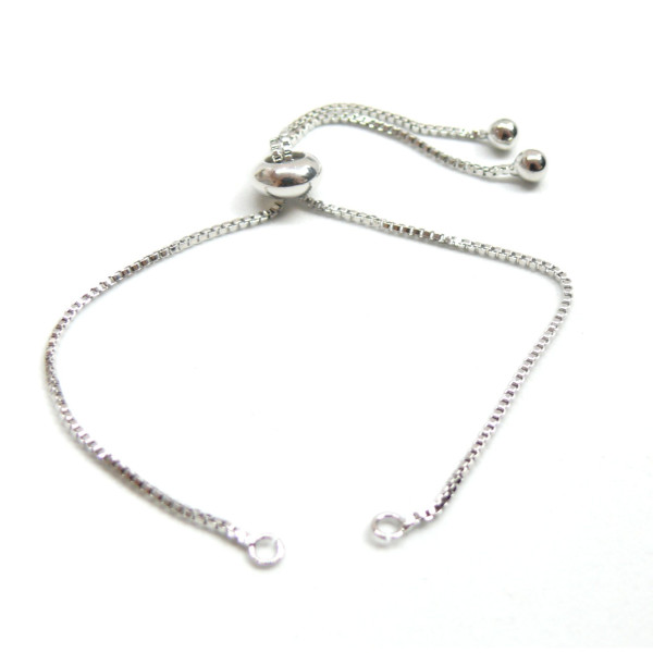 Bracelet Réglable, Intercalaire  11 cm, maille Paloma, Laiton finition Argent Platine