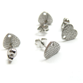 Boucles d'oreilles Puce Cœur martelé 9mm Acier Inoxydable finition Argenté