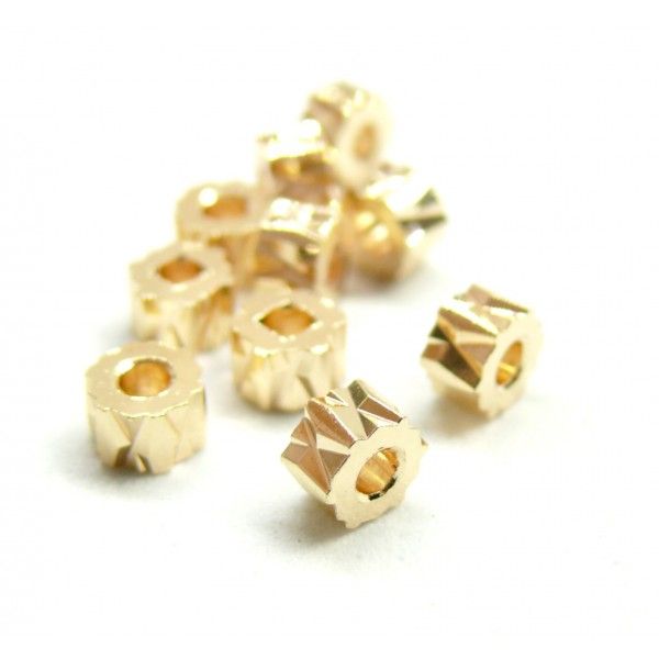 Perles intercalaires Rondelles travaillées 5 par 3mm,  Laiton Doré à l'or fin 18K