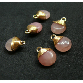 Pendentif 10mm Jade teintée Rose pastel avec métal finition Doré