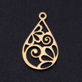 Pendentifs, Estampes Goutte avec Arabesque 22 par 13mm, Acier Inoxydable  304 finition Doré