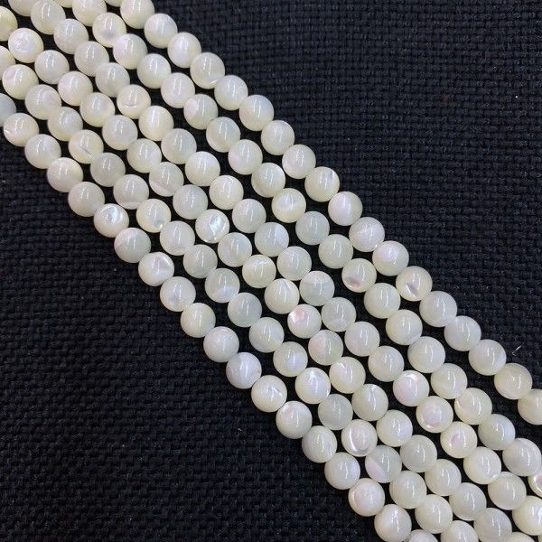 BU11220214110111 Lot 1/ 2 fil environ 40 Perles intercalaire forme Rondes 5mm en Nacre coloris Blanc crème