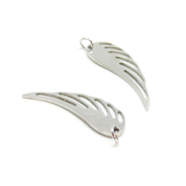 Pendentif  avec anneau Aile 34 mm, Acier Inoxydable 304 Argenté, pour bijoux raffinés