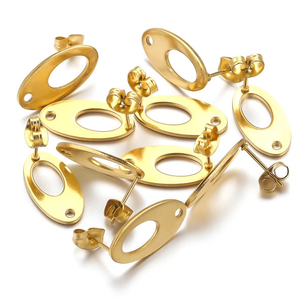 Boucles d'oreilles Ovale 18mm avc trou Acier Inoxydable 304 finition Doré avec embouts poussoirs
