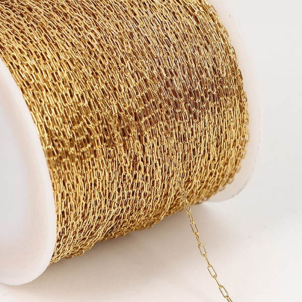 Chaîne Très Fine 0.3mm – Maille Rectangle – Acier Inoxydable 304 Doré, Placage Ionique