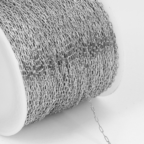 Chaîne Très Fine 0.3mm – Maille Rectangle – Acier Inoxydable 304 Argenté, Placage Ionique