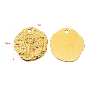 Pendentif Ethnique, main de Fatima 18mm, Acier Inoxydable  304 finition Doré