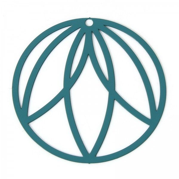 Estampes Pendentifs Cercle Art déco 36mm métal finition Bleu Vert Pétrole