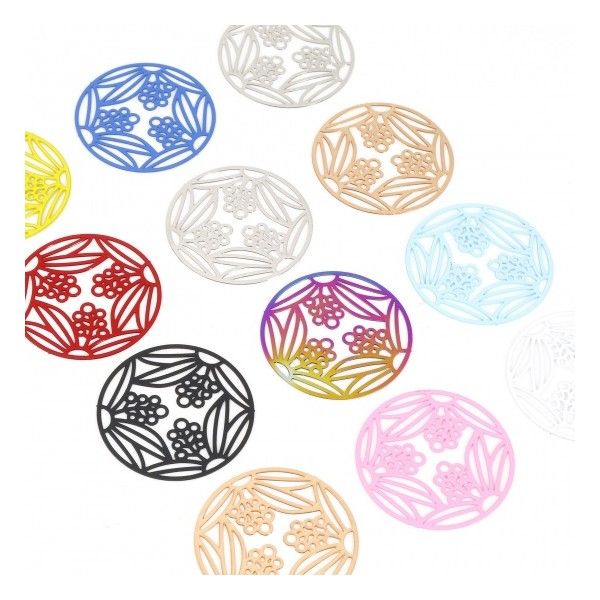 Estampes Multi Fleurs dans Cercle 28mm métal finition Argenté