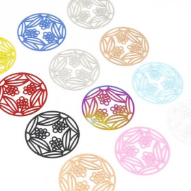 Estampes Multi Fleurs dans Cercle 28mm métal finition NOIR