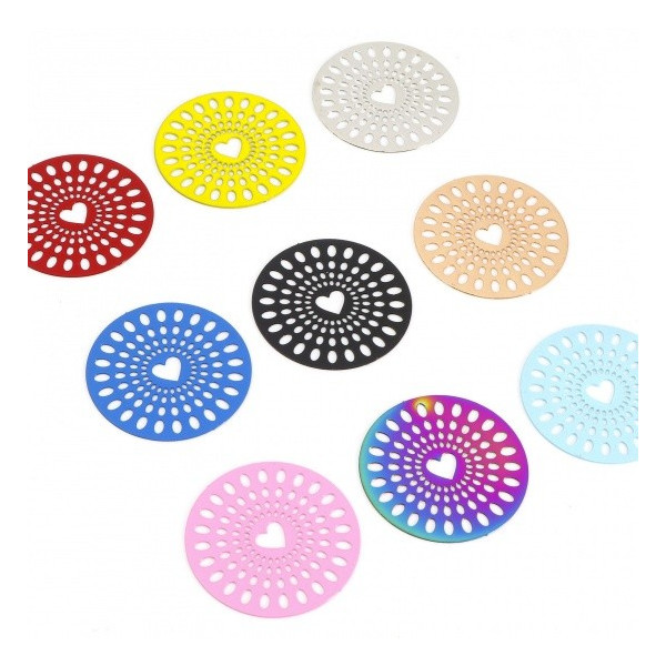 Estampes Coeur dans Cercle 29mm métal finition Argenté