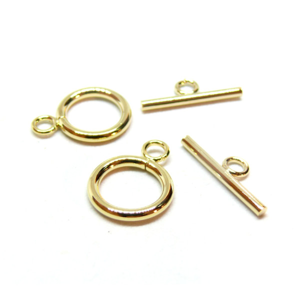 Fermoirs Barre,  T-Toggle  13.5mm en Acier Inoxydable 304 finition Doré à l'or fin 18K