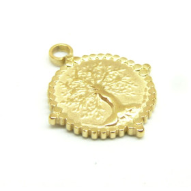 Pendentif Ethnique, Arbre à vie 20mm, Acier Inoxydable  304 finition Doré