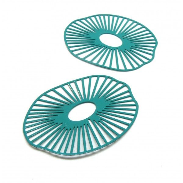 Estampes - pendentif filigrane Géométrique Anémone 42 par 33mm - métal finition Bleu vert Canard