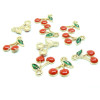 Pendentifs Cerise en résine émaillée 13mm en Métal finition Doré
