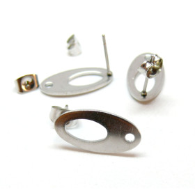 Boucles d'oreilles Ovale 18mm avec trou, Acier Inoxydable 304 finition Argenté,embouts poussoirs