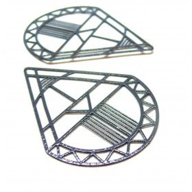 Estampes, pendentifs Goutte Art déco 44mm métal coloris Gris Anthracite