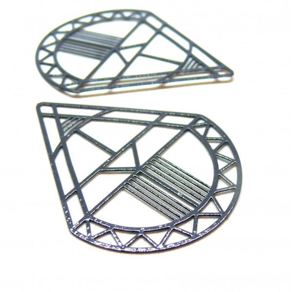 Estampes, pendentifs Goutte Art déco 44mm métal coloris Gris Anthracite
