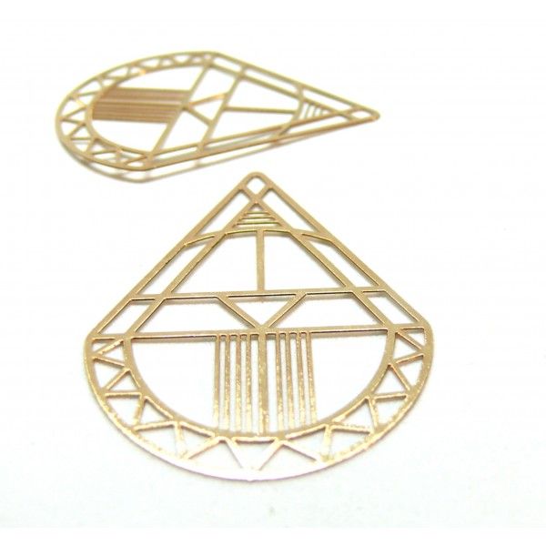 Estampes, pendentifs Goutte Art déco 44mm métal coloris Doré