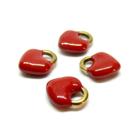Pendentifs Coeur, en résine émaillée 11mm ROUGE, Acier Inoxydable 304 Doré