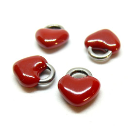 Pendentifs Coeur, en résine émaillée 11mm ROUGE, Acier Inoxydable 304 Argenté