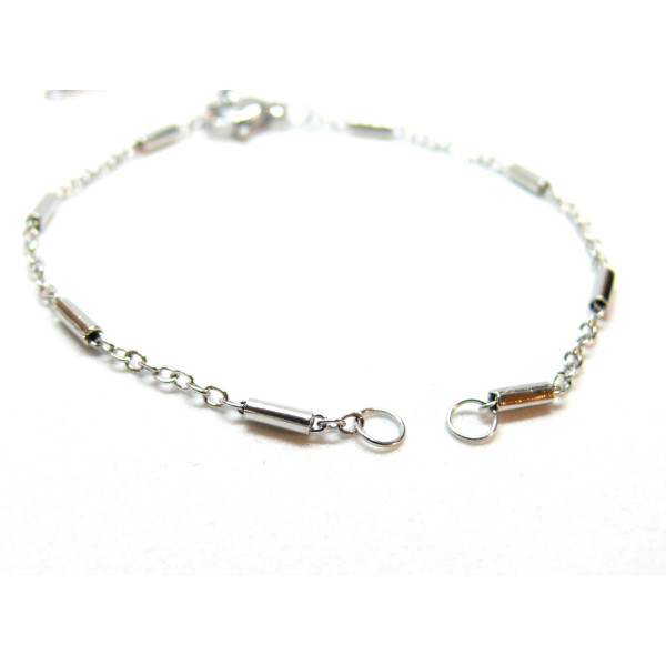 Bracelets réglable 16 cm pour intercalaire maille fantaisie 2mm avec chaine de confort, Acier Inoxydable 304 Argenté