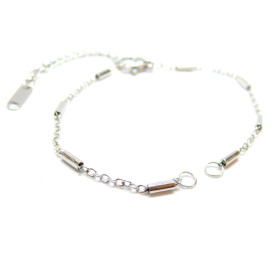 Bracelets réglable 16 cm pour intercalaire maille fantaisie 2mm avec chaine de confort, Acier Inoxydable 304 Argenté
