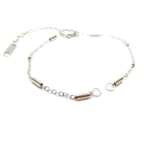 Bracelets réglable 16 cm pour intercalaire maille fantaisie 2mm avec chaine de confort, Acier Inoxydable 304 Argenté