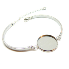 Support de Bracelet Demi jonc 20mm avec Chaine de Confort en Acier Inoxydable 304 Argenté