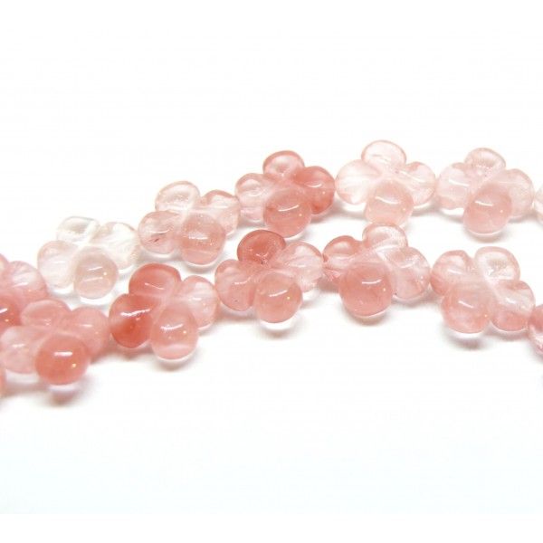 Perles forme TREFLE 14 par 5 mm Quartz Cerise