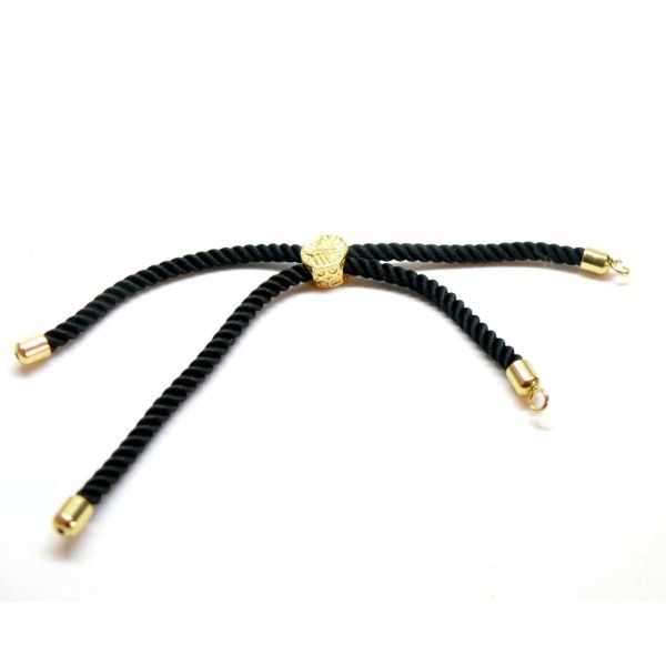 Support bracelet Intercalaire Arbre cordon Nylon ajustable avec accroche Laiton Doré 18KT Coloris NOIR
