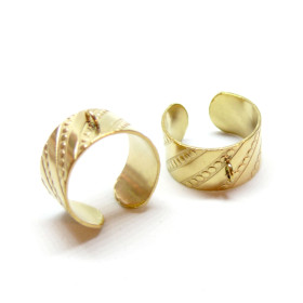 Support de Bague largeur 10 mm avec un anneau et Motif Graphique, ACIER INOXYDABLE 304, placage IONIQUE Doré