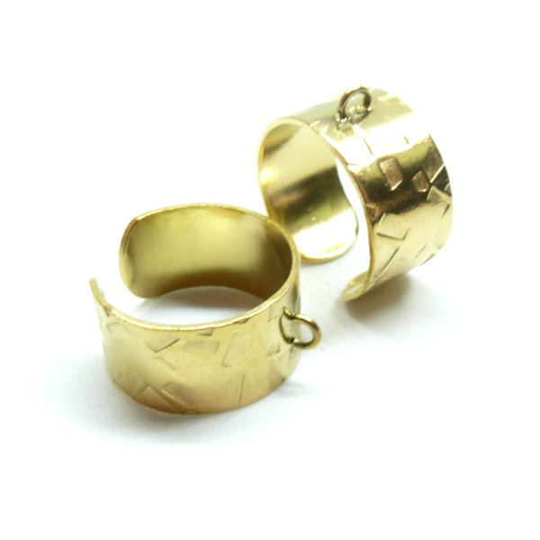 Support de Bague largeur 10 mm avec un anneau et Motif Graphique, ACIER INOXYDABLE 304, placage IONIQUE Doré