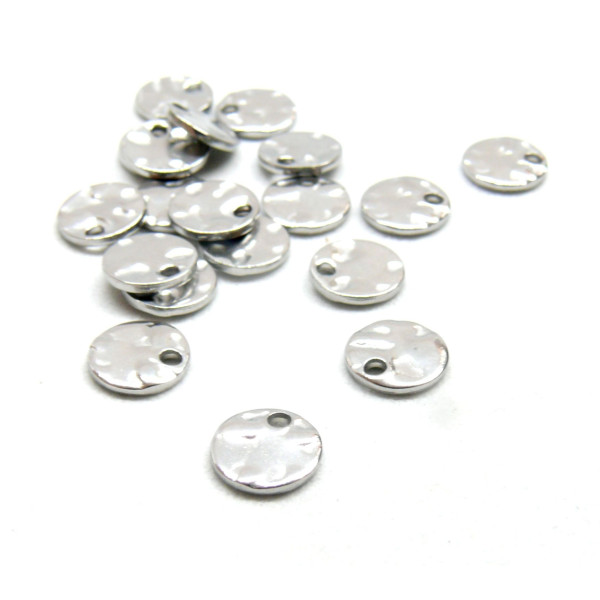 Médaillons martelé 8mm,  Acier Inoxydable 304 Argenté