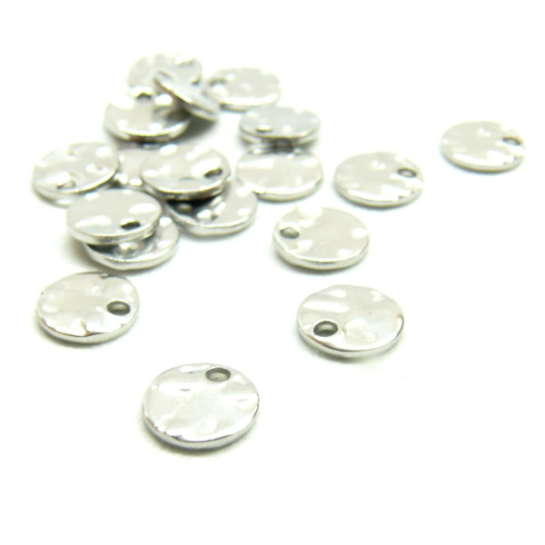Médaillons martelé 8mm,  Acier Inoxydable 304 Argenté