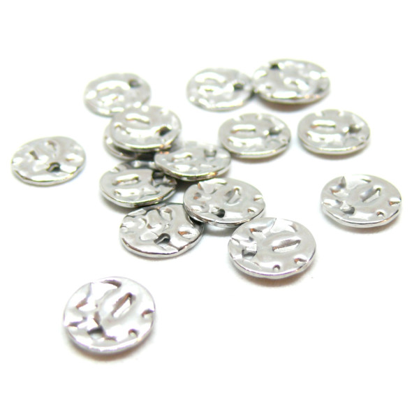 Médaillons martelé 8mm,  Acier Inoxydable 304 Argenté