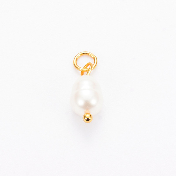 Pendentifs de Perles Naturelles forme de grain de riz 8 par 7mm, Acier Inoxydable finition Doré placage IONIQUE