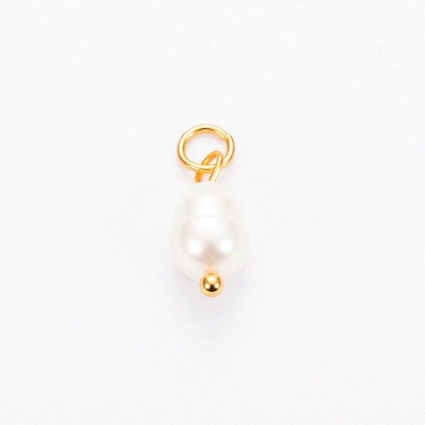 Pendentifs de Perles Naturelles forme de grain de riz 8 par 7mm, Acier Inoxydable finition Doré placage IONIQUE