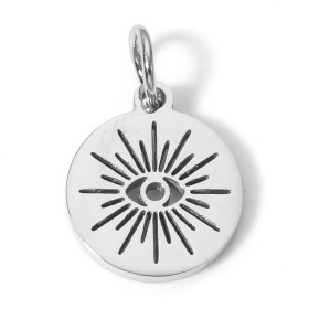 Pendentif médaillon Chance, Grigri, Oeil de la protection 12 mm, Acier Inoxydable 304 Argenté