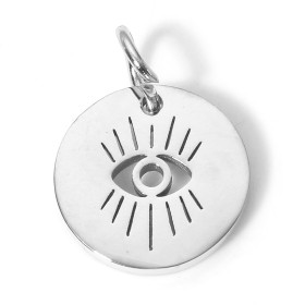 Pendentifs médaillon Chance, Grigri, Oeil de la protection 12 mm, Acier Inoxydable 304 Argenté